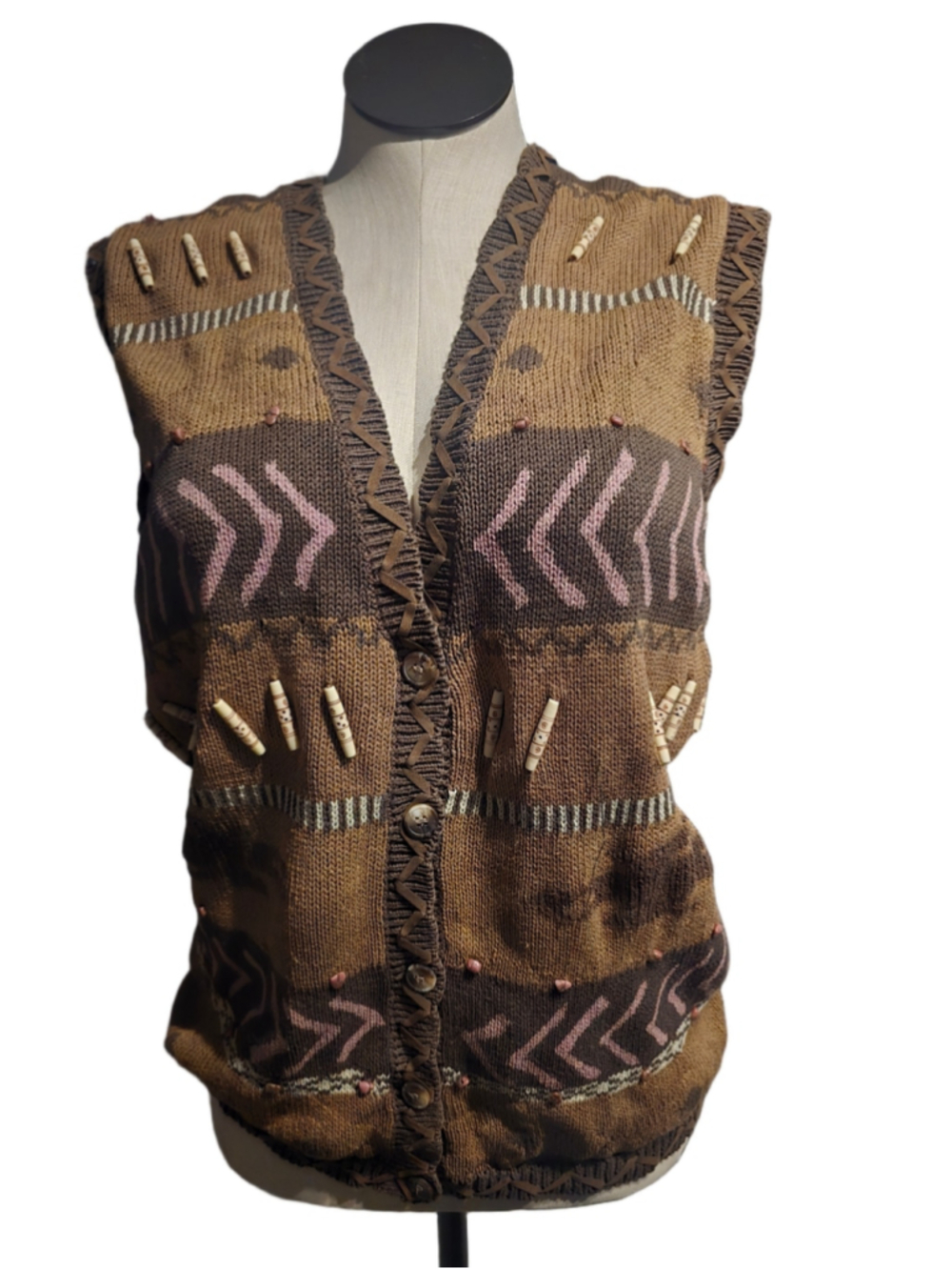 Women's Vintage Cambridge Dry Goods Knit Vest Size M Brown Pink